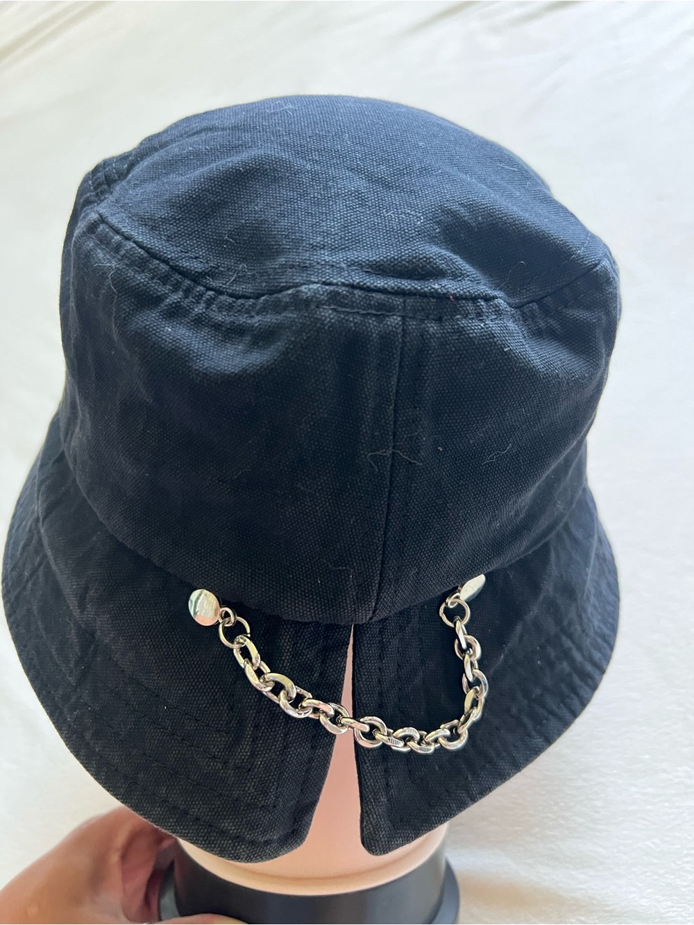 Black Bucket Hat with Silver Chain Accent Y2K 90s Blokecore